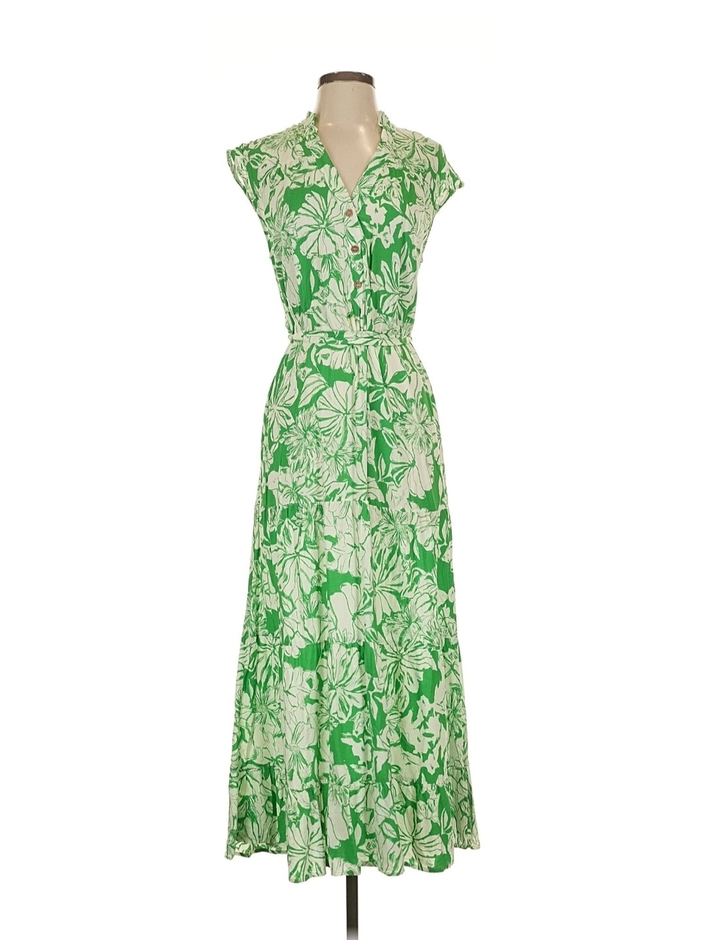 Zara Green and White Floral Maxi Dress